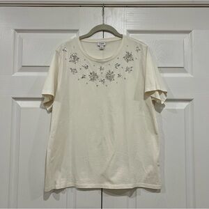 J. Crew Factory Flower Jewel-embellished Short Sleeve Tee Cream Womens Large